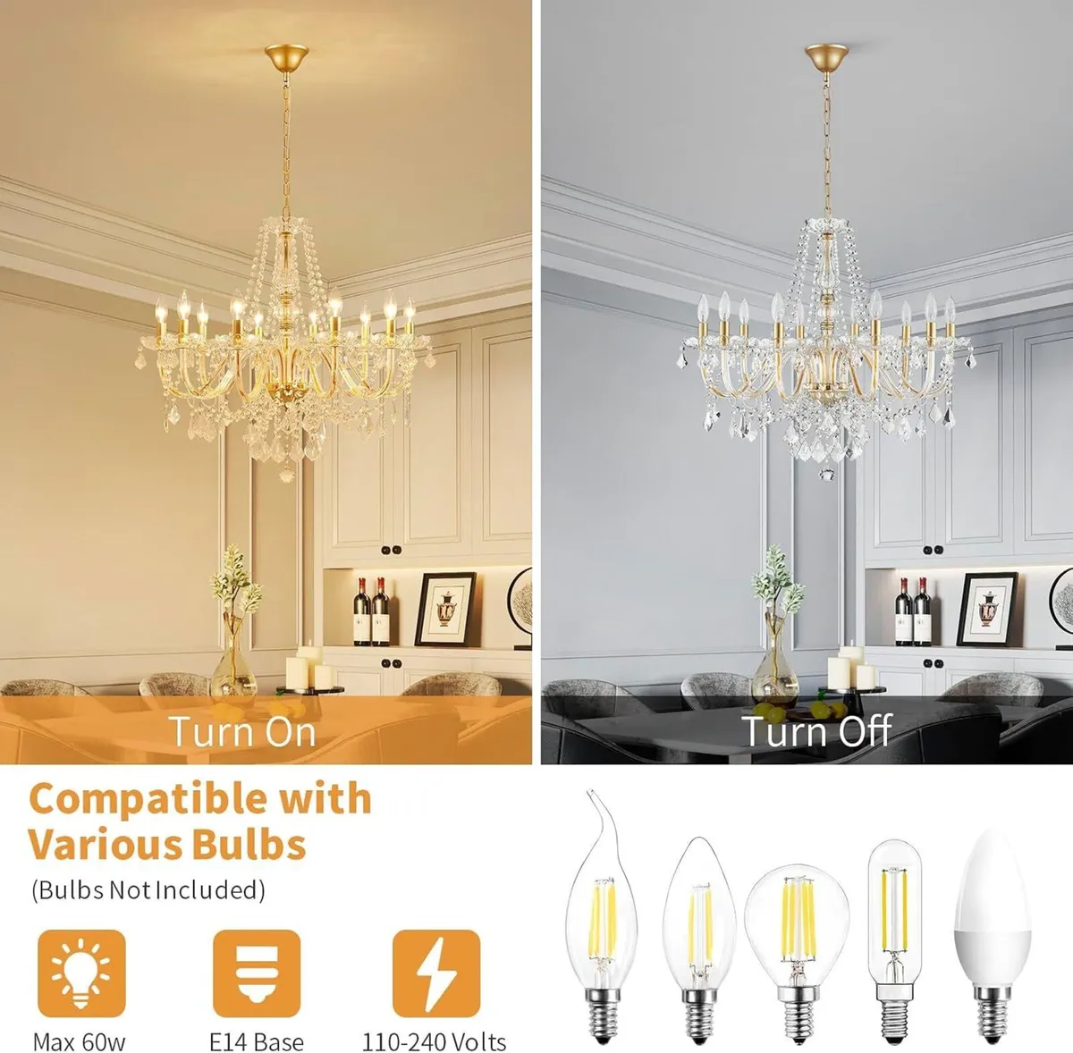 Chandelier 10-Light Candle Style Pendant Light - Image 3