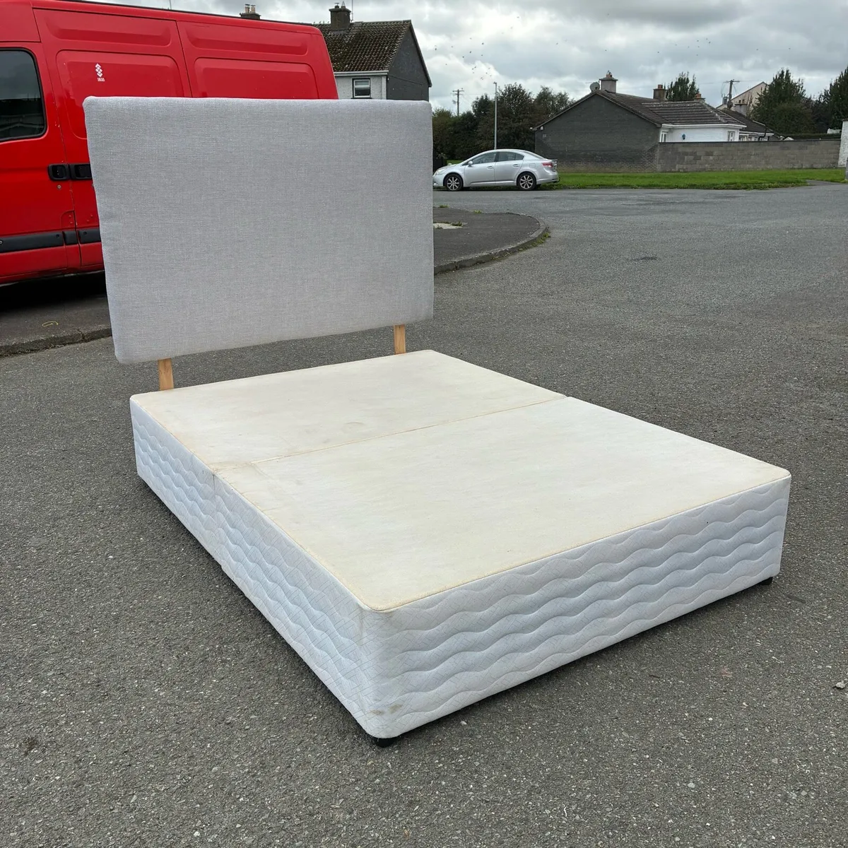 Double Tall Grey Headboard & Base - Image 2