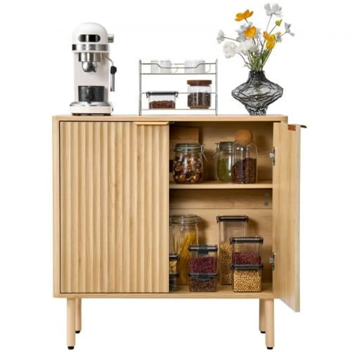 Coffee Bar Cabinet, Mid Century Fluted Coffee Bar - Image 1