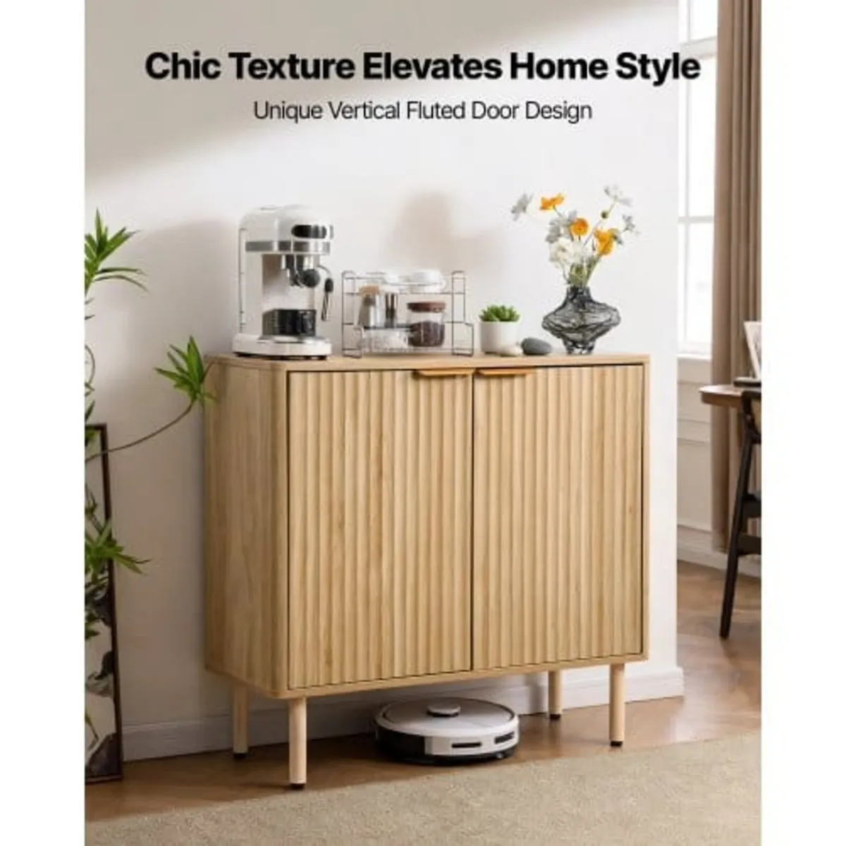 Coffee Bar Cabinet, Mid Century Fluted Coffee Bar - Image 3