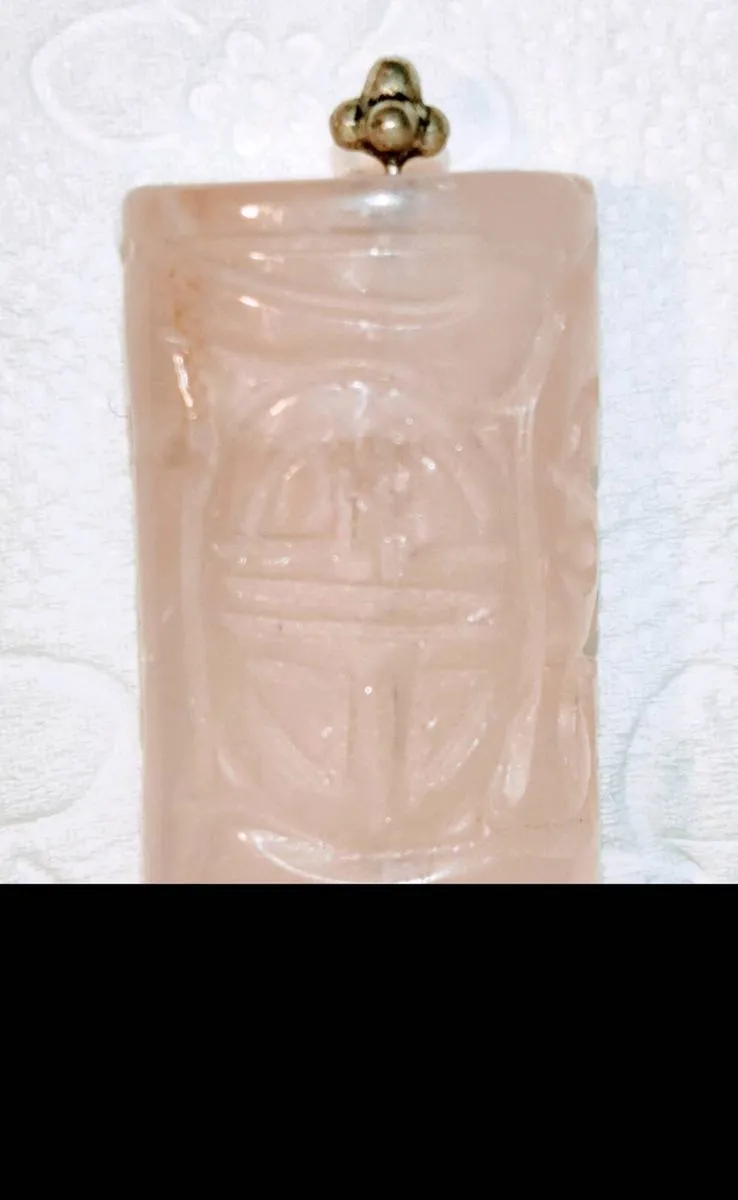 RARE HUGE OVAL PINK QUARTZ, Carved Lucky Mantra ! - Image 3