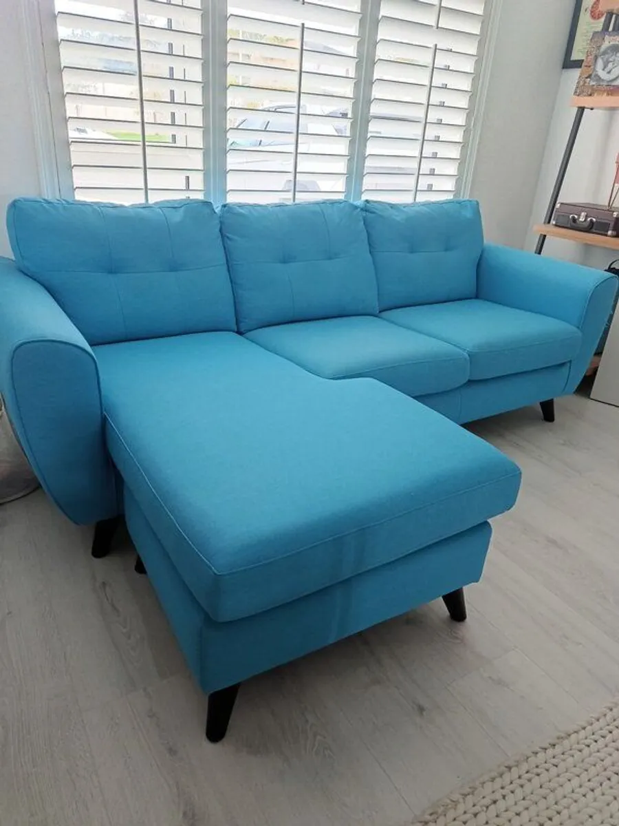 Ocean coloured fabric chaise lounge sofa - Image 2