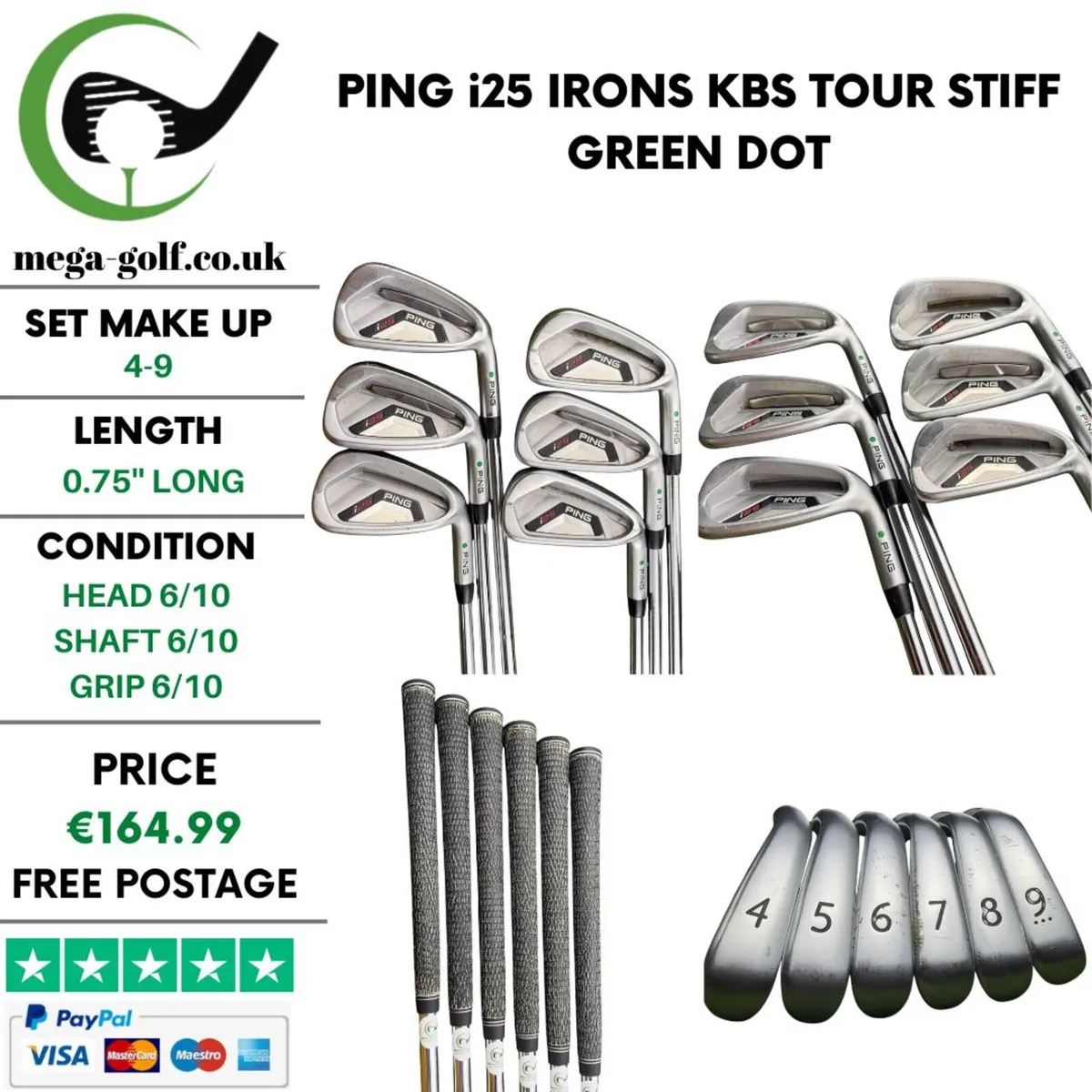 Ping i25 Irons / 4-9 / KBS Tour Stiff / Green Dot - Image 1
