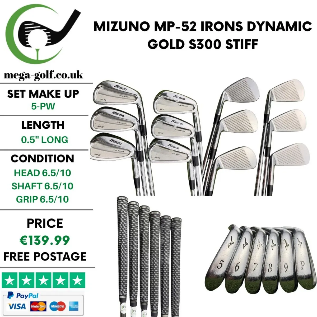 Mizuno MP-52 Irons / 5-Pw /Dynamic Gold S300 Stiff - Image 1