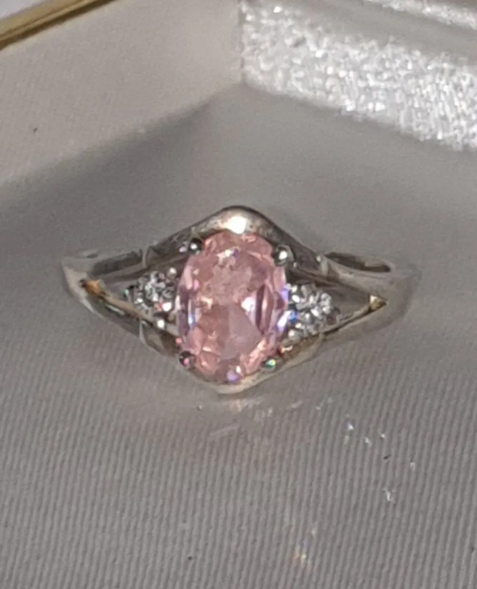 Vintage Hallmarked Silver Pink Sapphire Ring - Image 1