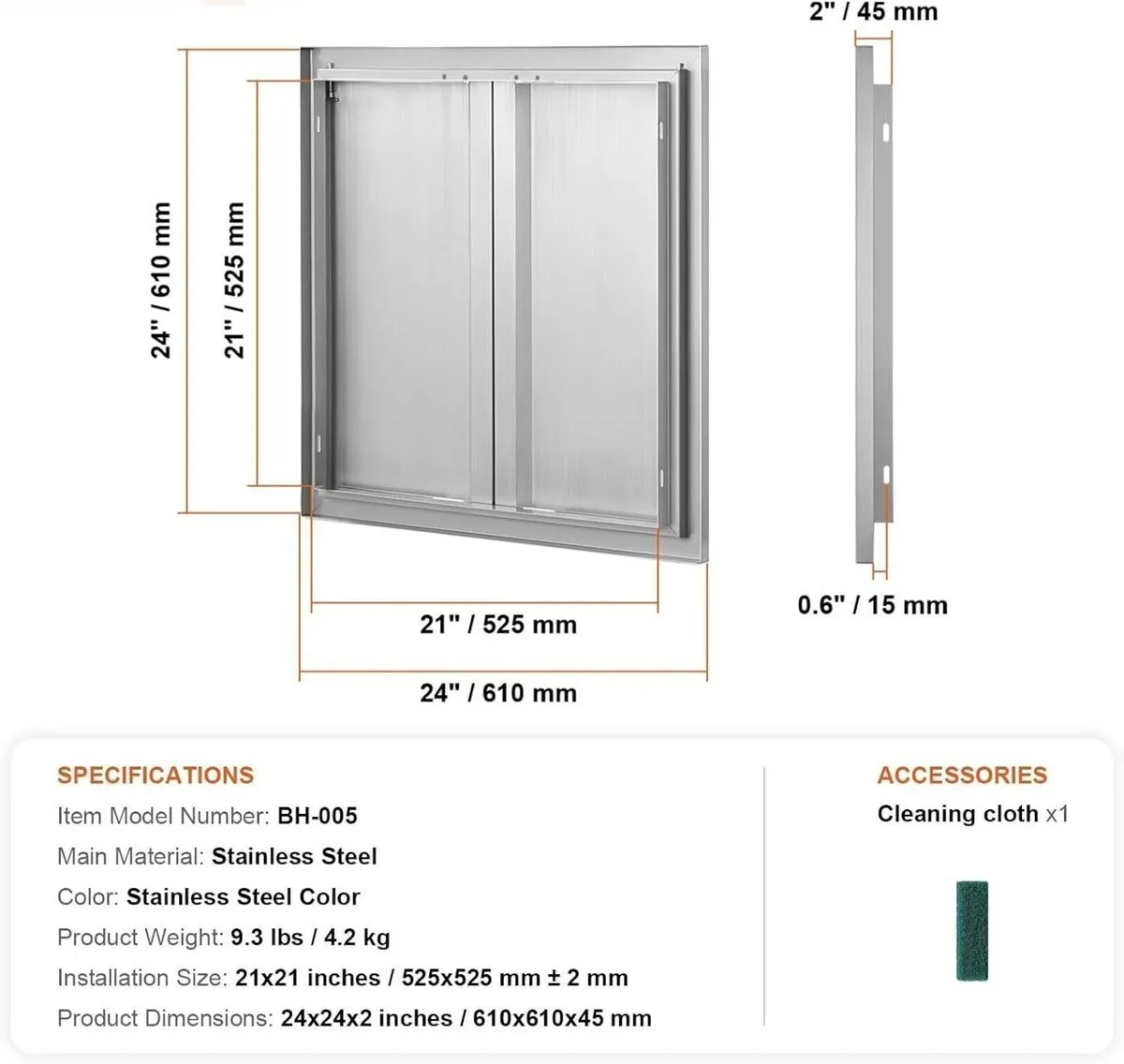 24 x 24 Inch Stainless Steel BBQ Access Door - Image 4