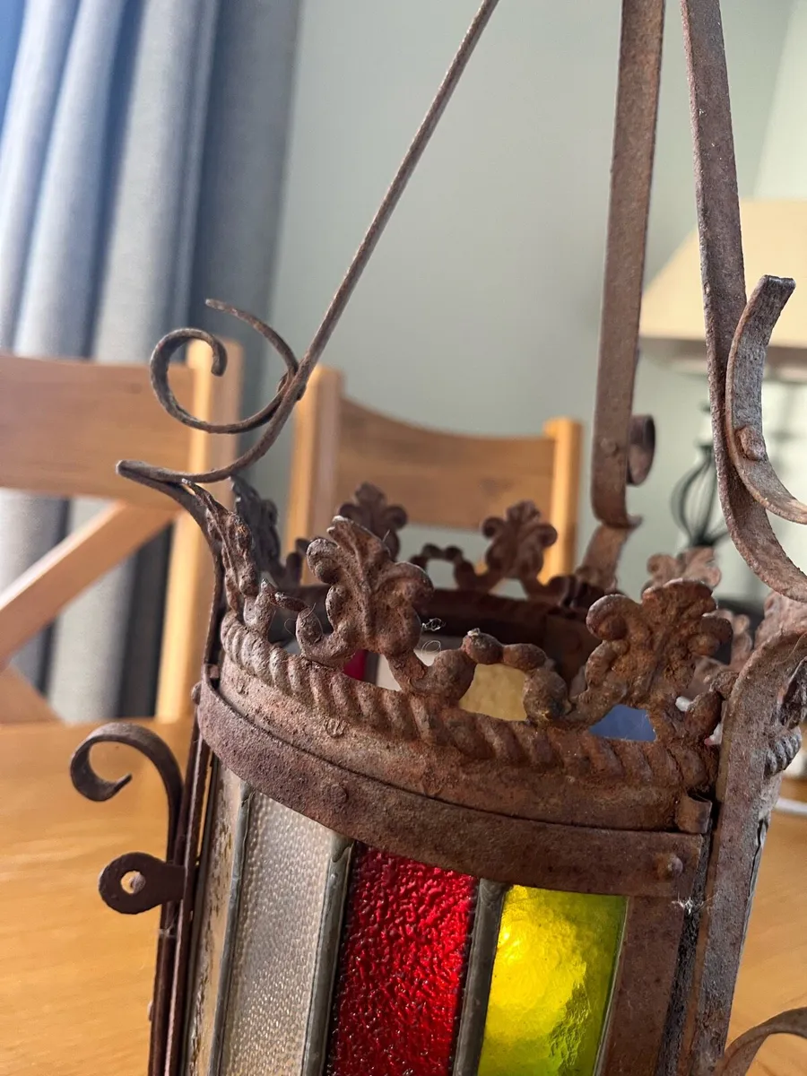 Antique Stained Glass Hall Lantern - Image 3