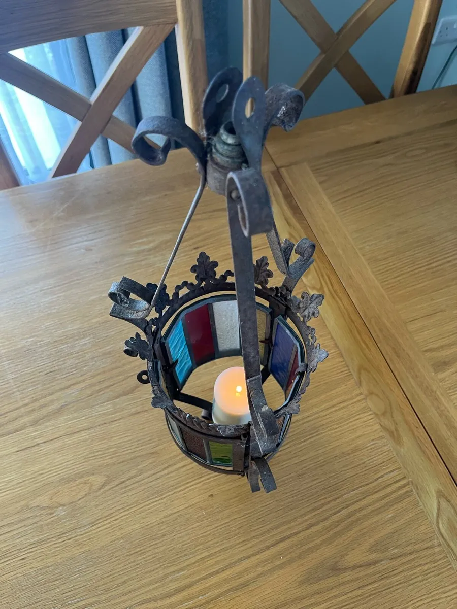 Antique Stained Glass Hall Lantern - Image 4