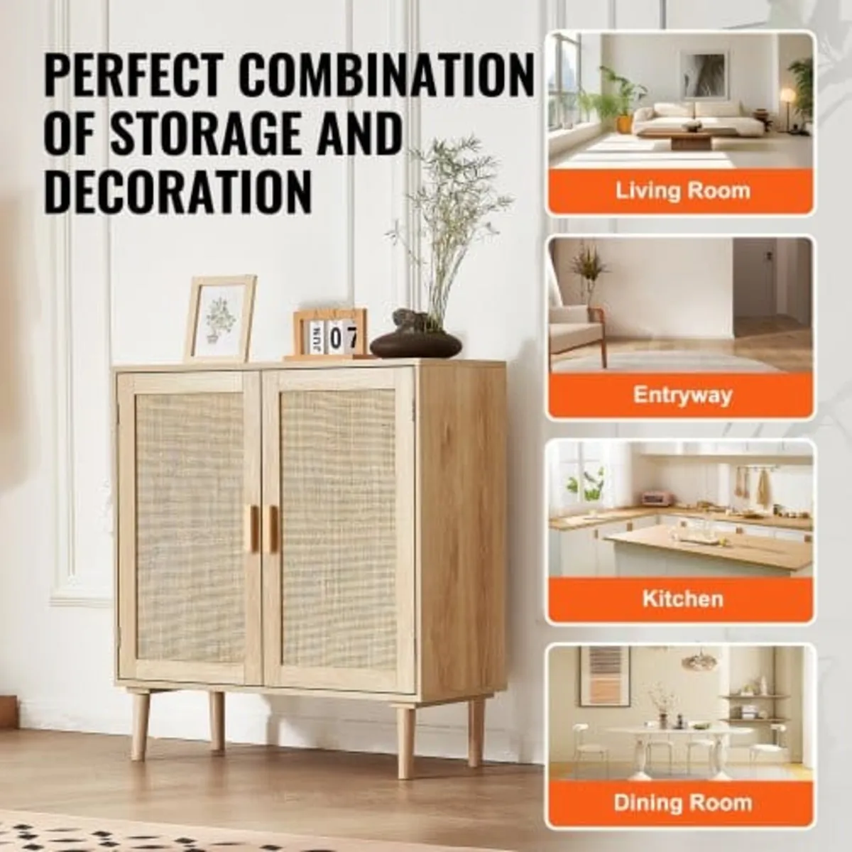 Rattan Cabinet, Rattan Storage Cabinet with 2 Magn - Image 2