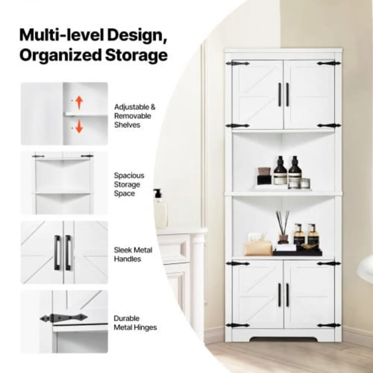 68" Tall Corner Storage Cabinet, 6 Tiers Farmhouse - Image 3