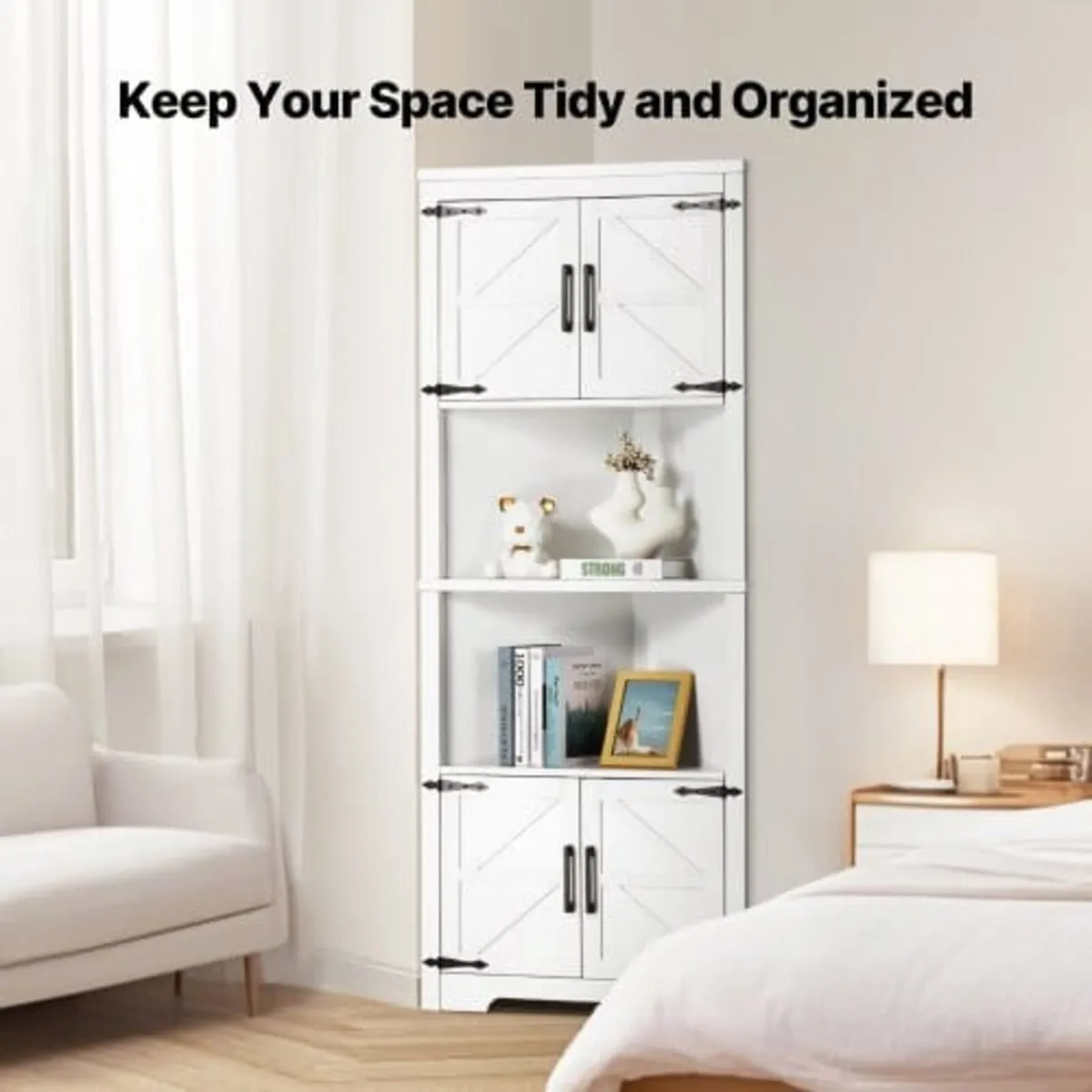68" Tall Corner Storage Cabinet, 6 Tiers Farmhouse - Image 2
