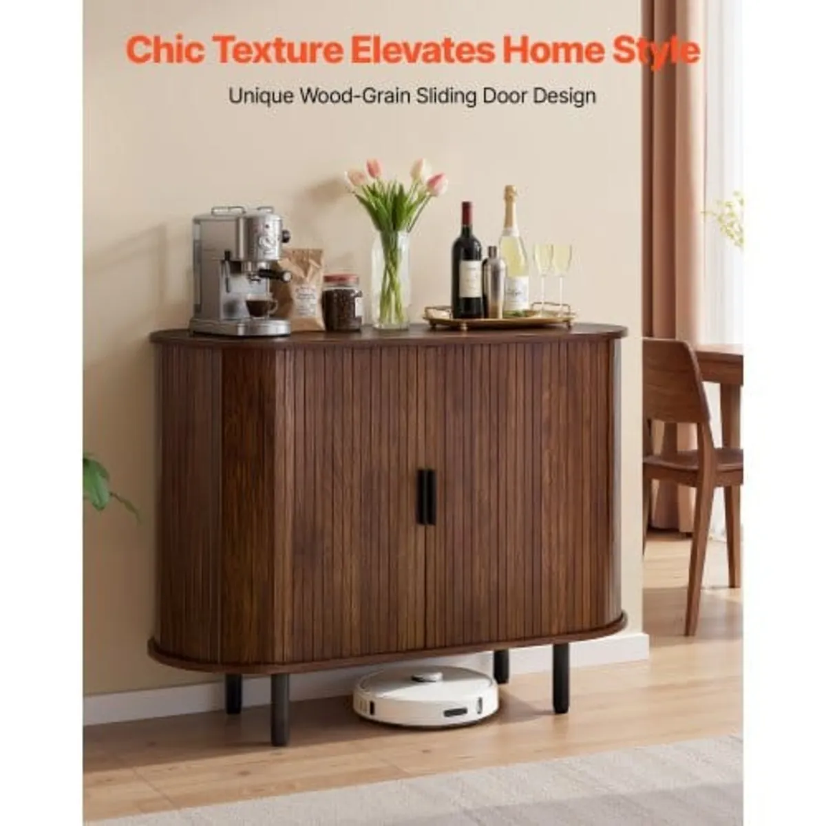 Coffee Bar Cabinet, Mid Century Fluted Coffee Bar - Image 2