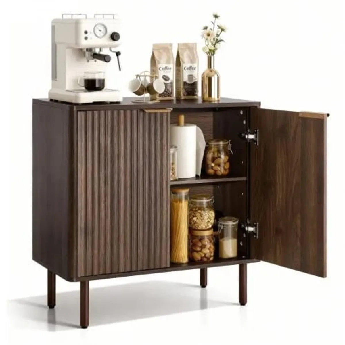 Coffee Bar Cabinet, Mid Century Fluted Coffee Bar - Image 1