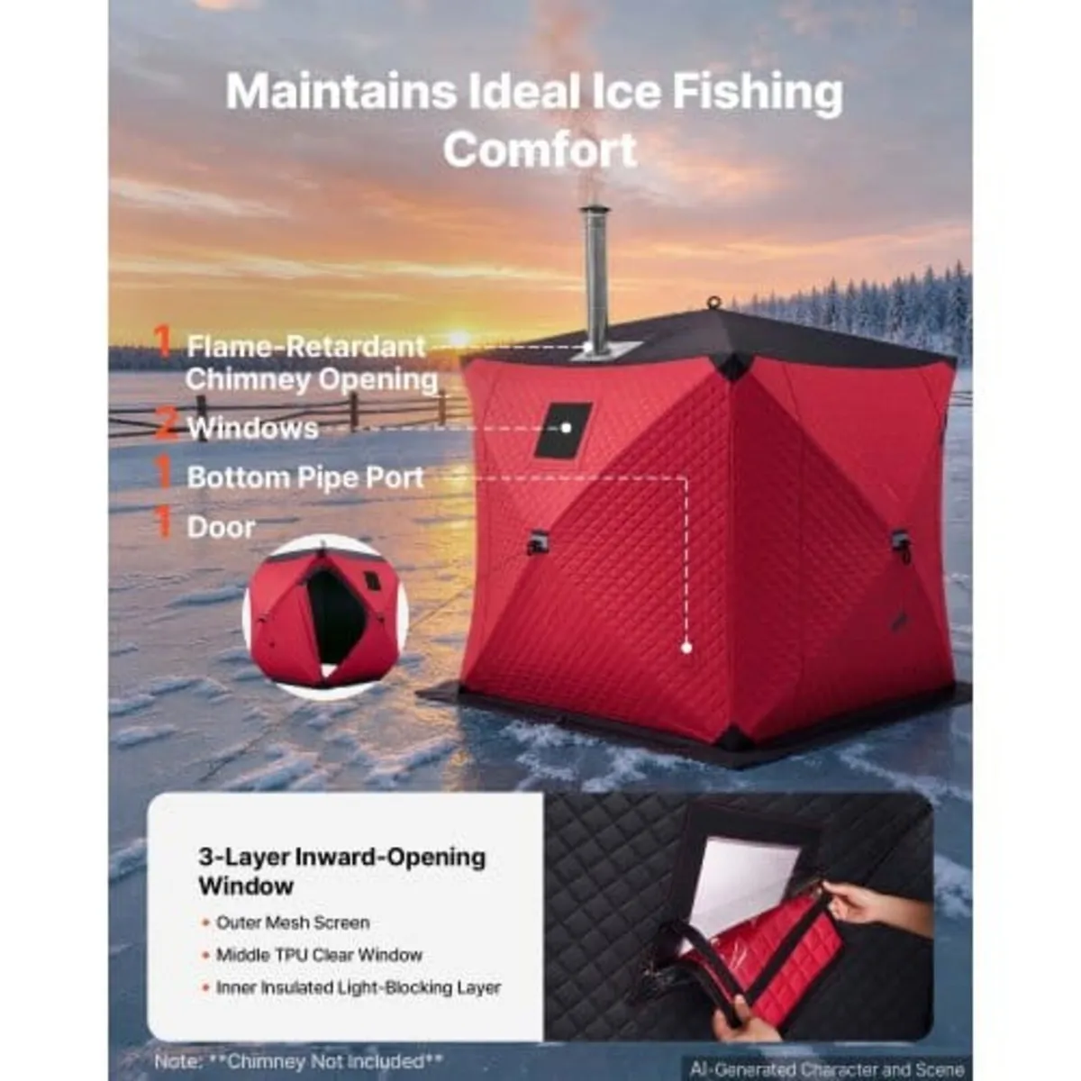 Pop Up Ice Fishing Tent 3-4 Person 1.8 x 1.8 x 2 m - Image 4