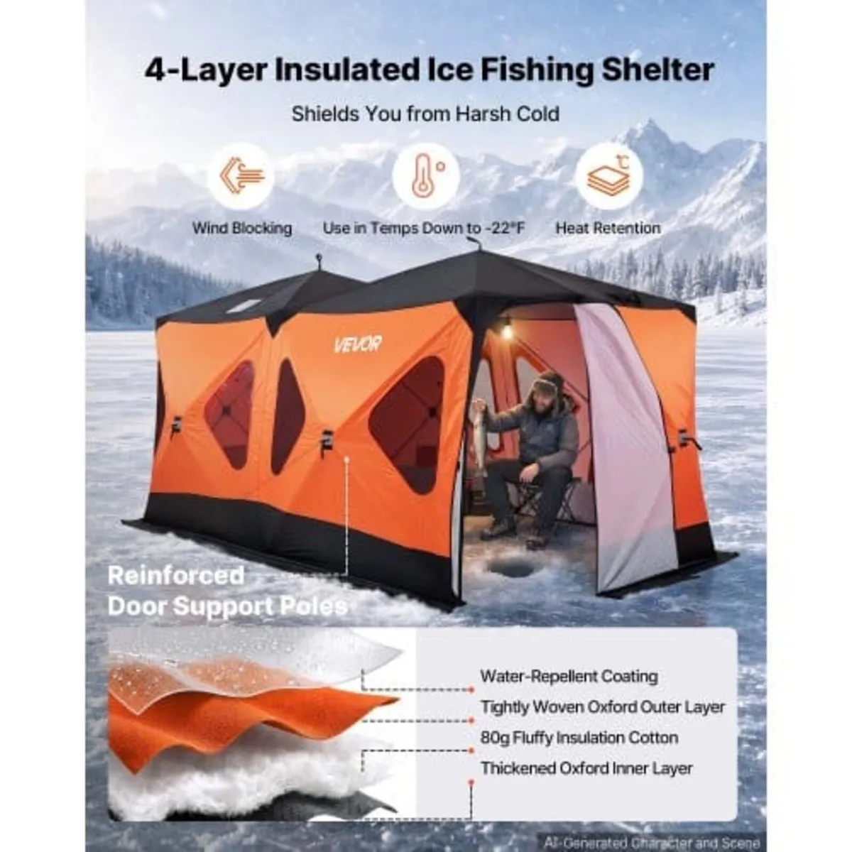 Pop Up Ice Fishing Tent 8-10 Person 4.11x2.3x2.3 m - Image 2