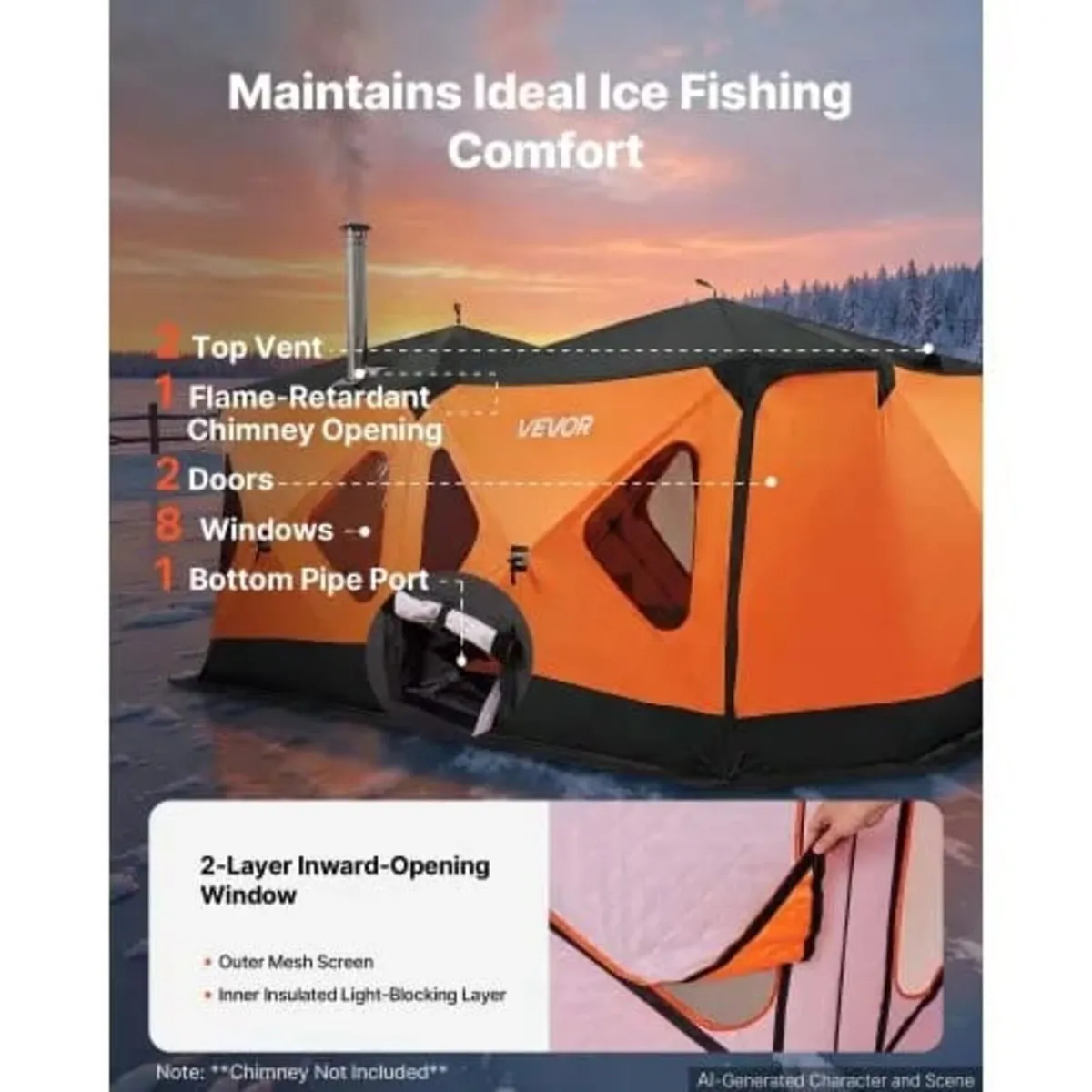 Pop Up Ice Fishing Tent 8-10 Person 4.11x2.3x2.3 m - Image 3