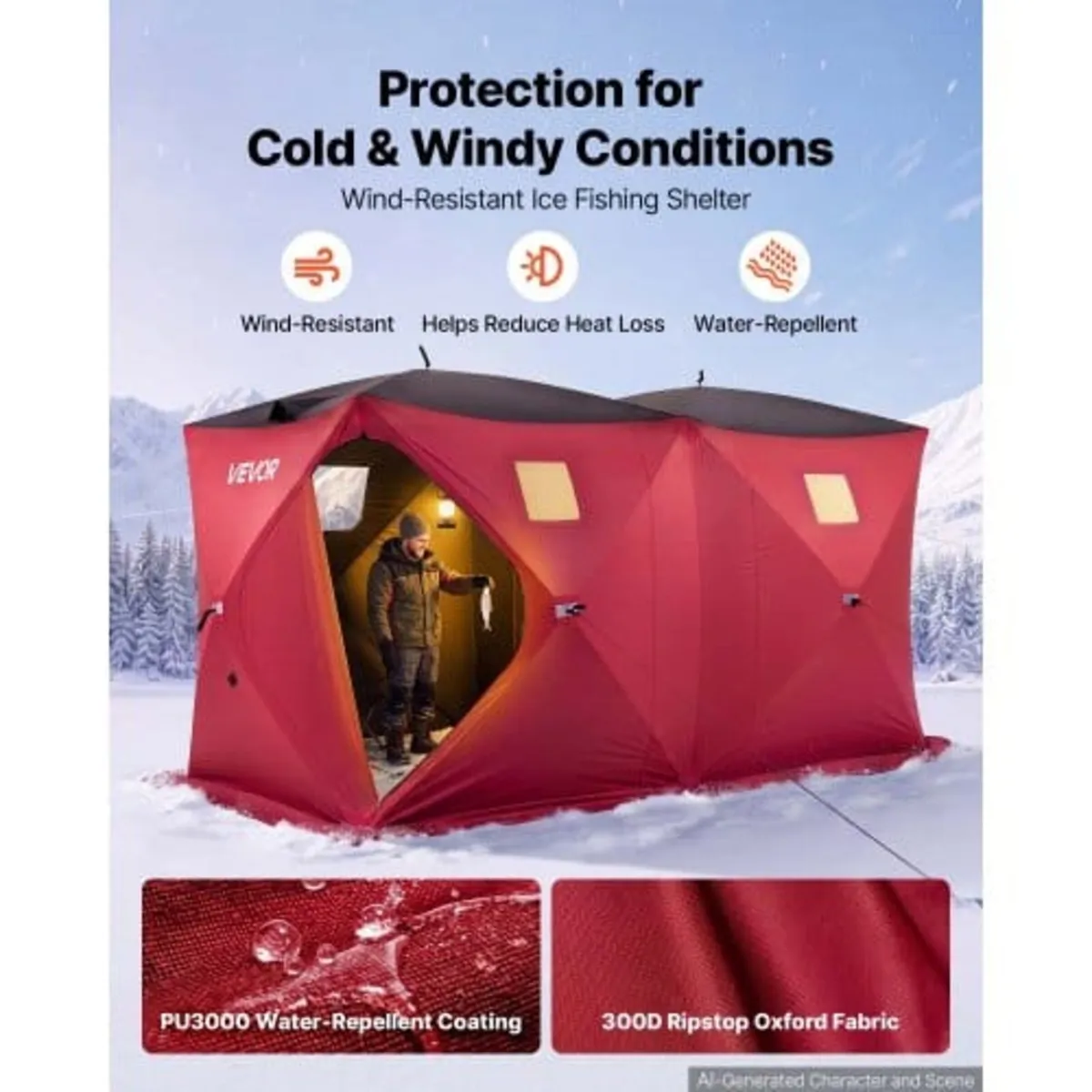 Pop Up Ice Fishing Tent 6-8 Person 3.6 x 1.8 x 2 m - Image 2