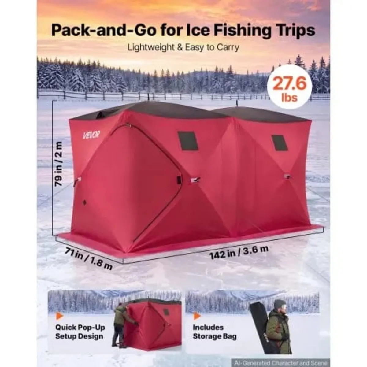 Pop Up Ice Fishing Tent 6-8 Person 3.6 x 1.8 x 2 m - Image 3