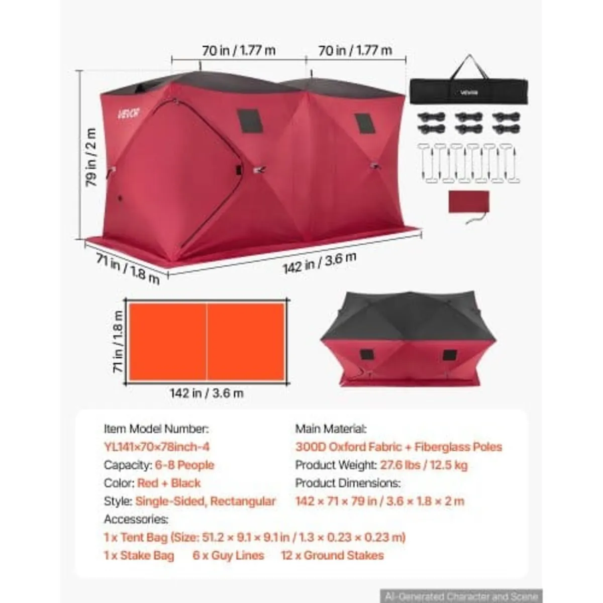 Pop Up Ice Fishing Tent 6-8 Person 3.6 x 1.8 x 2 m - Image 4