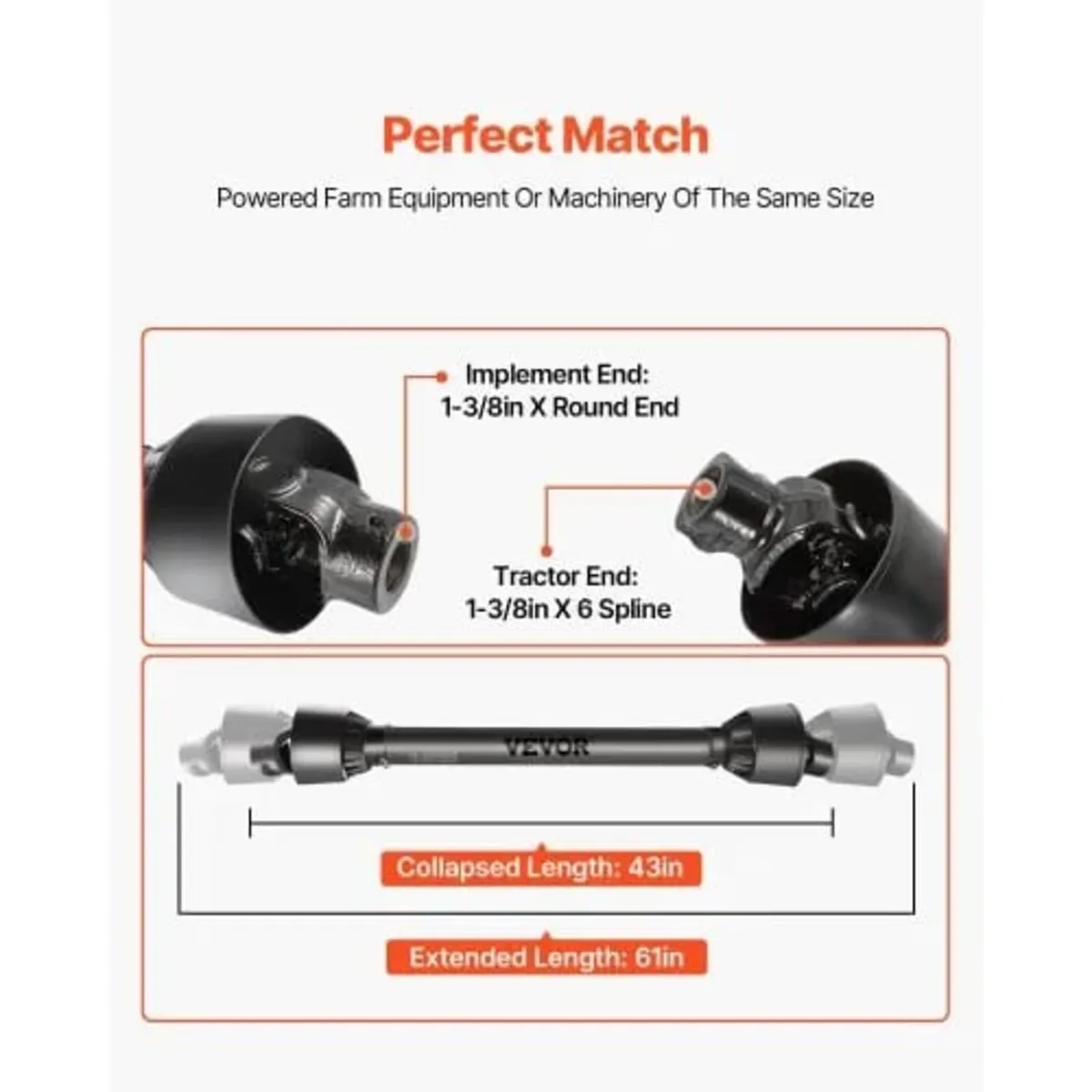 PTO Shaft PTO Drive Shaft 1-3/8" x 6 Spline Ends R - Image 4