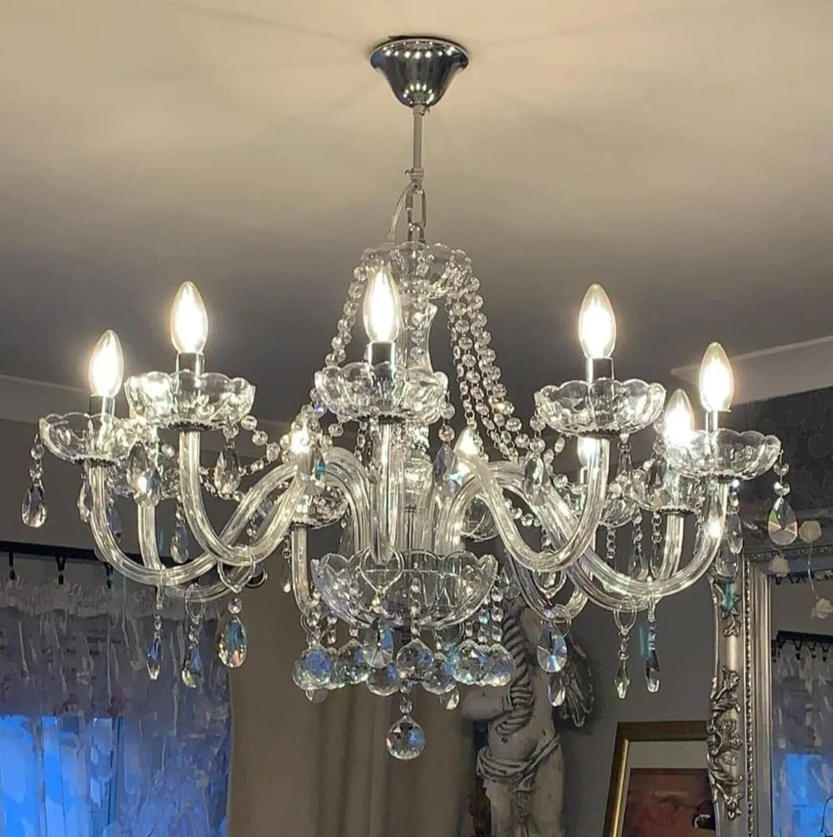10-Arm Crystal Glass Chandelier – Cognac Color - Image 3