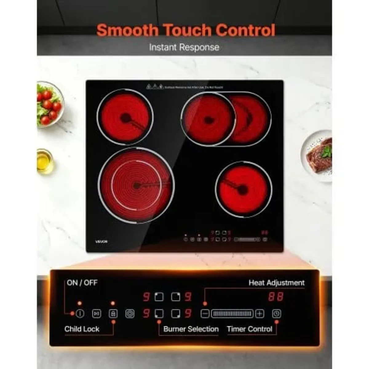 Electric Cooktop 60cm 4 Burners Stove Top 6600W 22 - Image 3