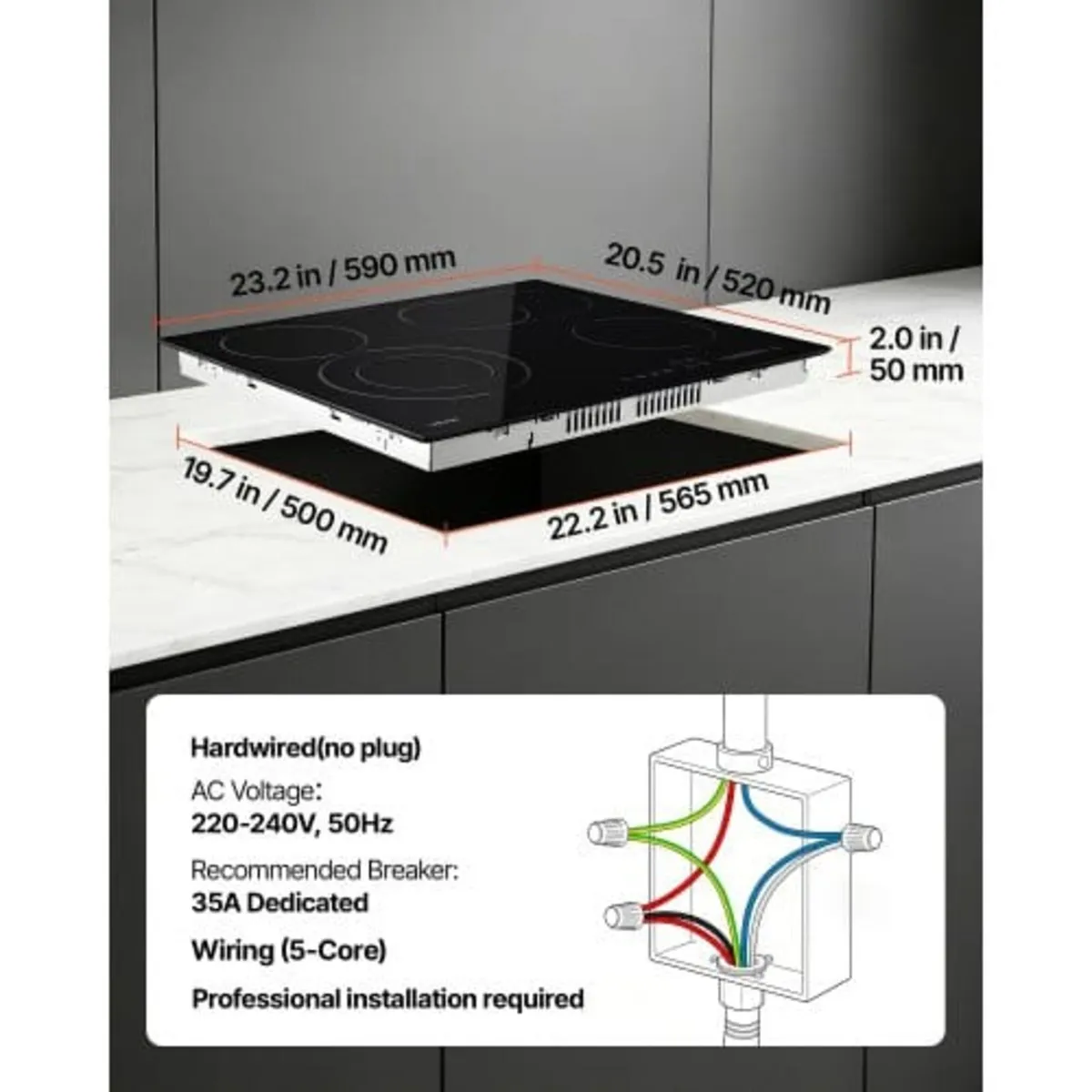 Electric Cooktop 60cm 4 Burners Stove Top 6600W 22 - Image 4