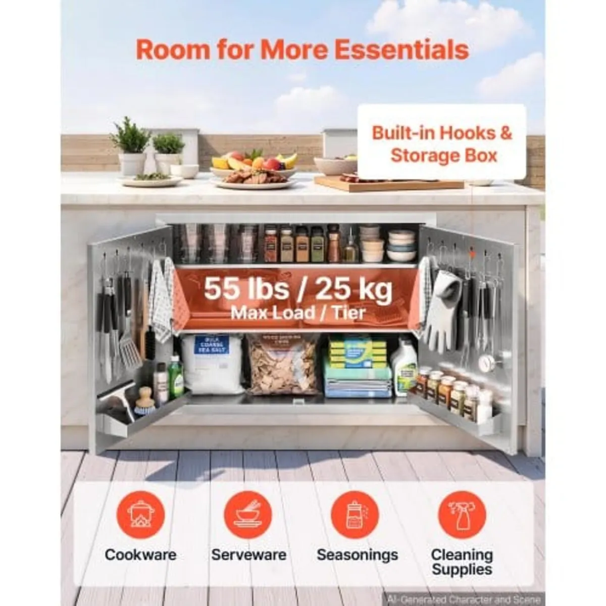 Outdoor Kitchen Cabinet, 52 x 52 x 76 cm (WxHxD), - Image 2