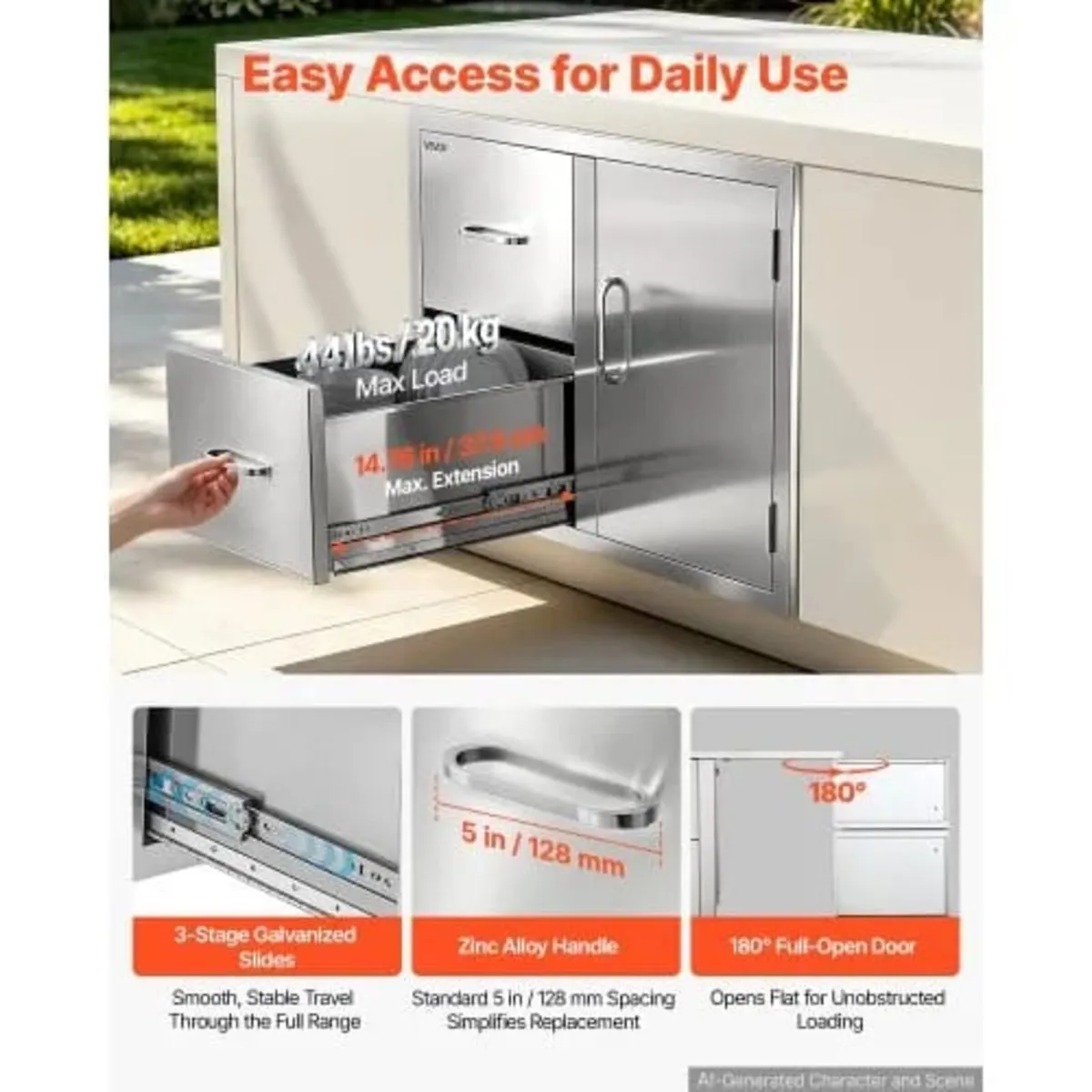 Outdoor Kitchen Drawer Combo, 52 x 55 x 82 cm (WxH - Image 3