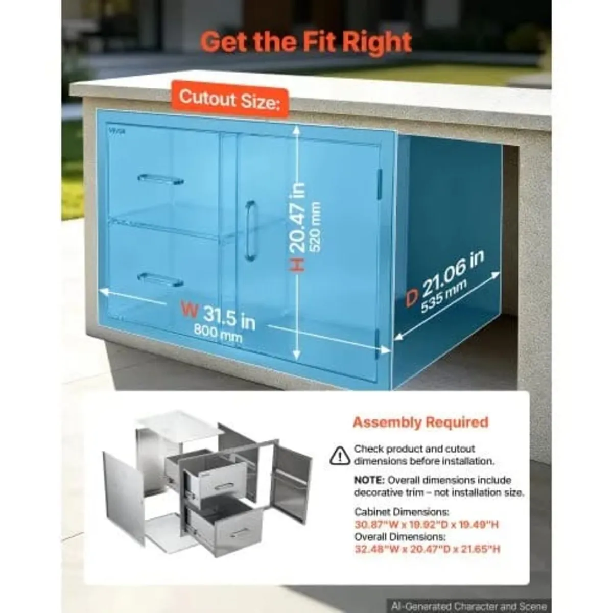 Outdoor Kitchen Drawer Combo, 52 x 55 x 82 cm (WxH - Image 4