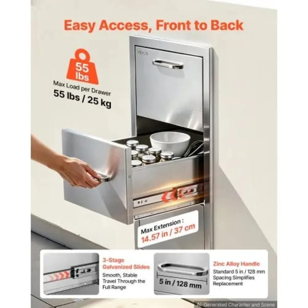 Outdoor Kitchen Drawers, 40.65 x 52.1 x 76.1 cm (W - Image 3
