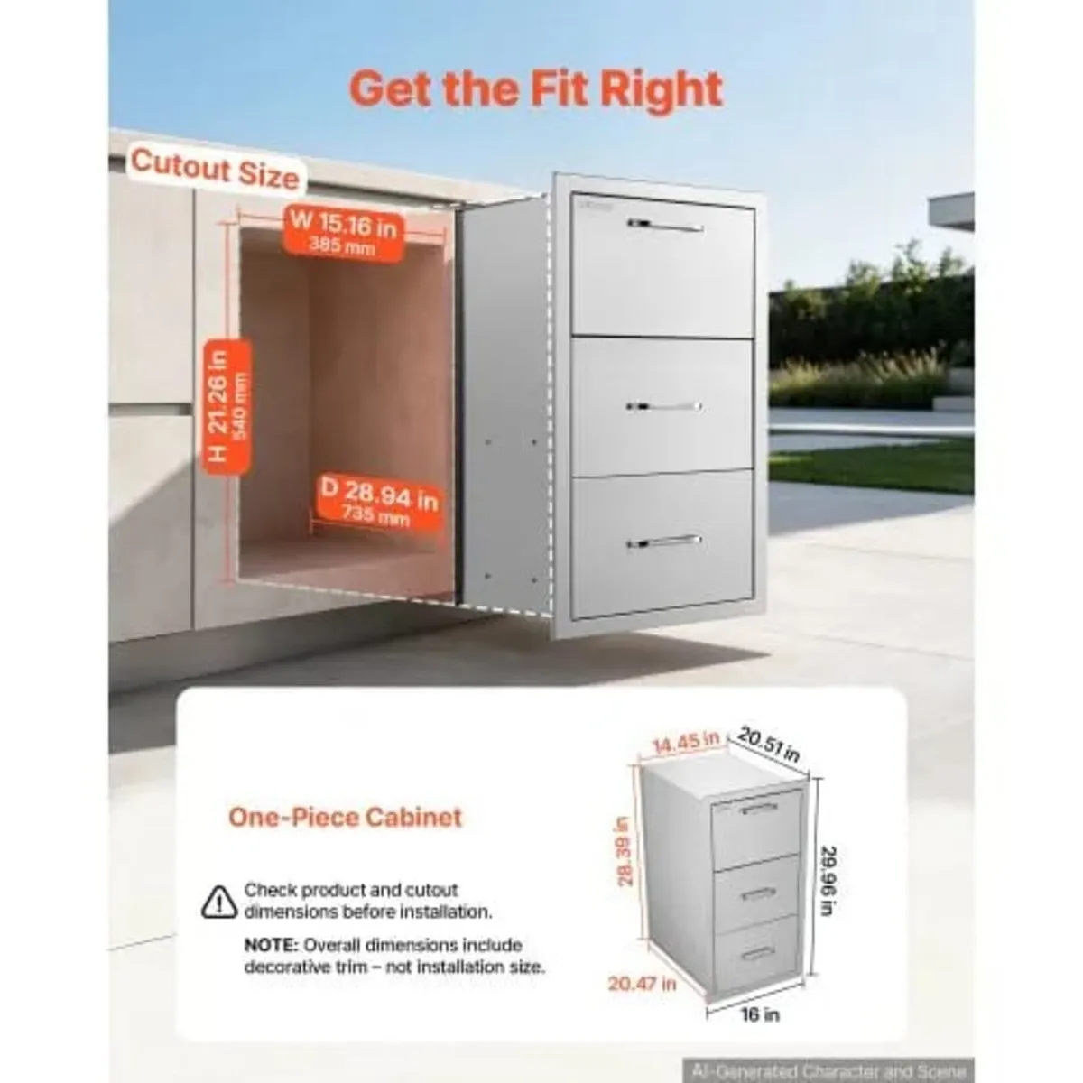 Outdoor Kitchen Drawers, 40.65 x 52.1 x 76.1 cm (W - Image 4