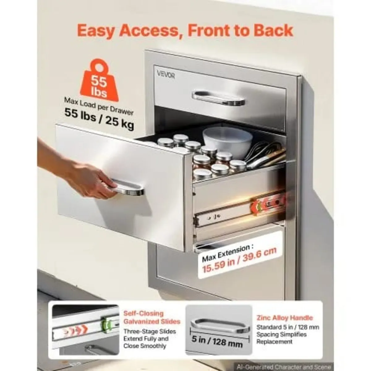 Outdoor Kitchen Drawers, 44.2 x 52 x 51.8 cm (WxHx - Image 3