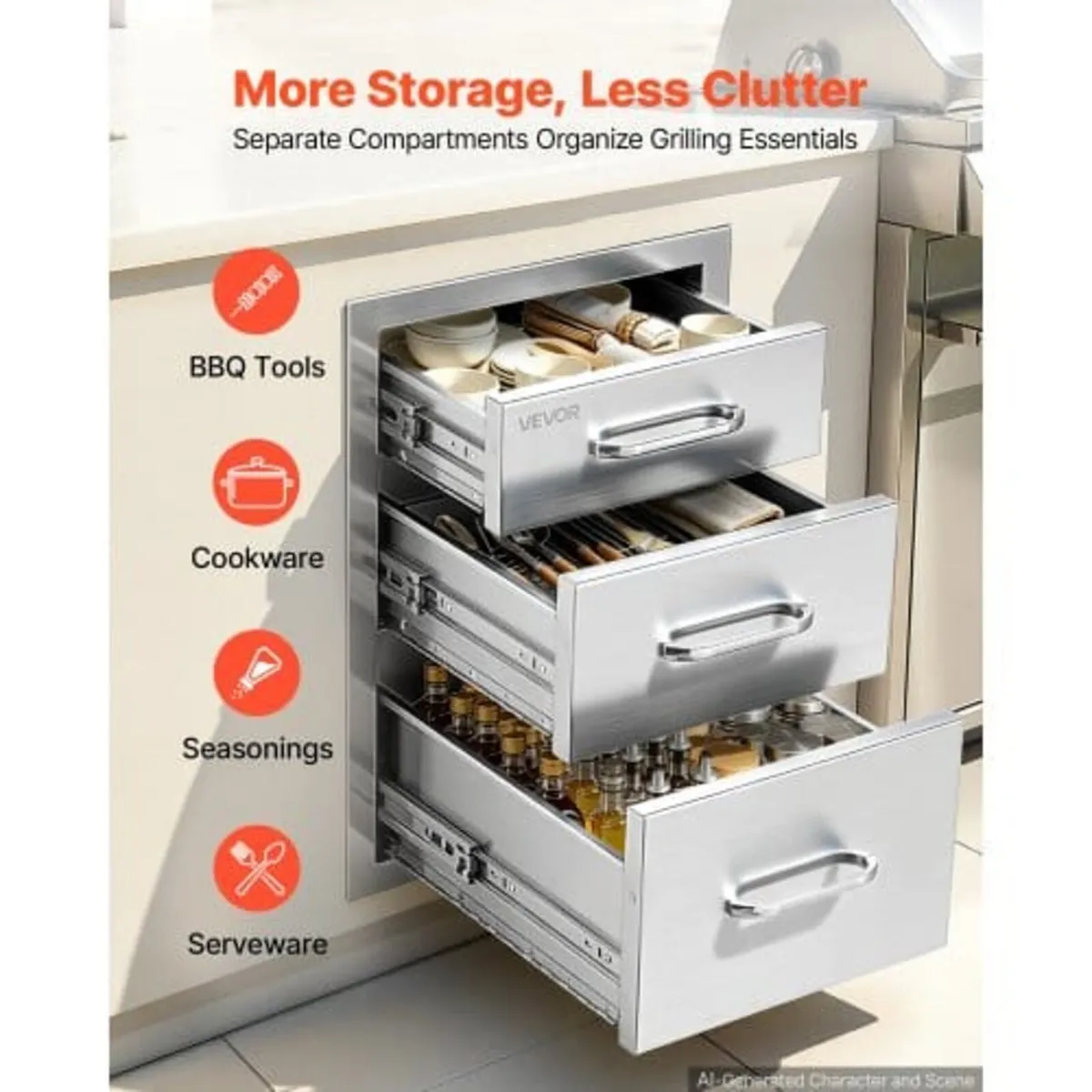 Outdoor Kitchen Drawers, 36.8 x 57.1 x 52.1 cm (Wx - Image 2