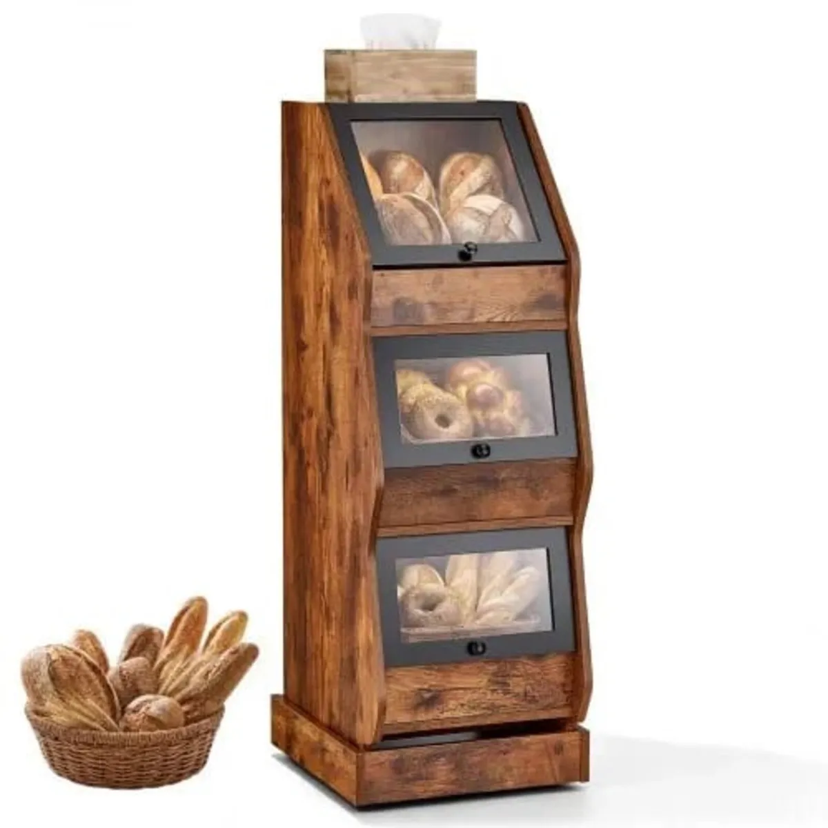 Bread Box for Kitchen Bamboo Wood Storage Containe - Image 1