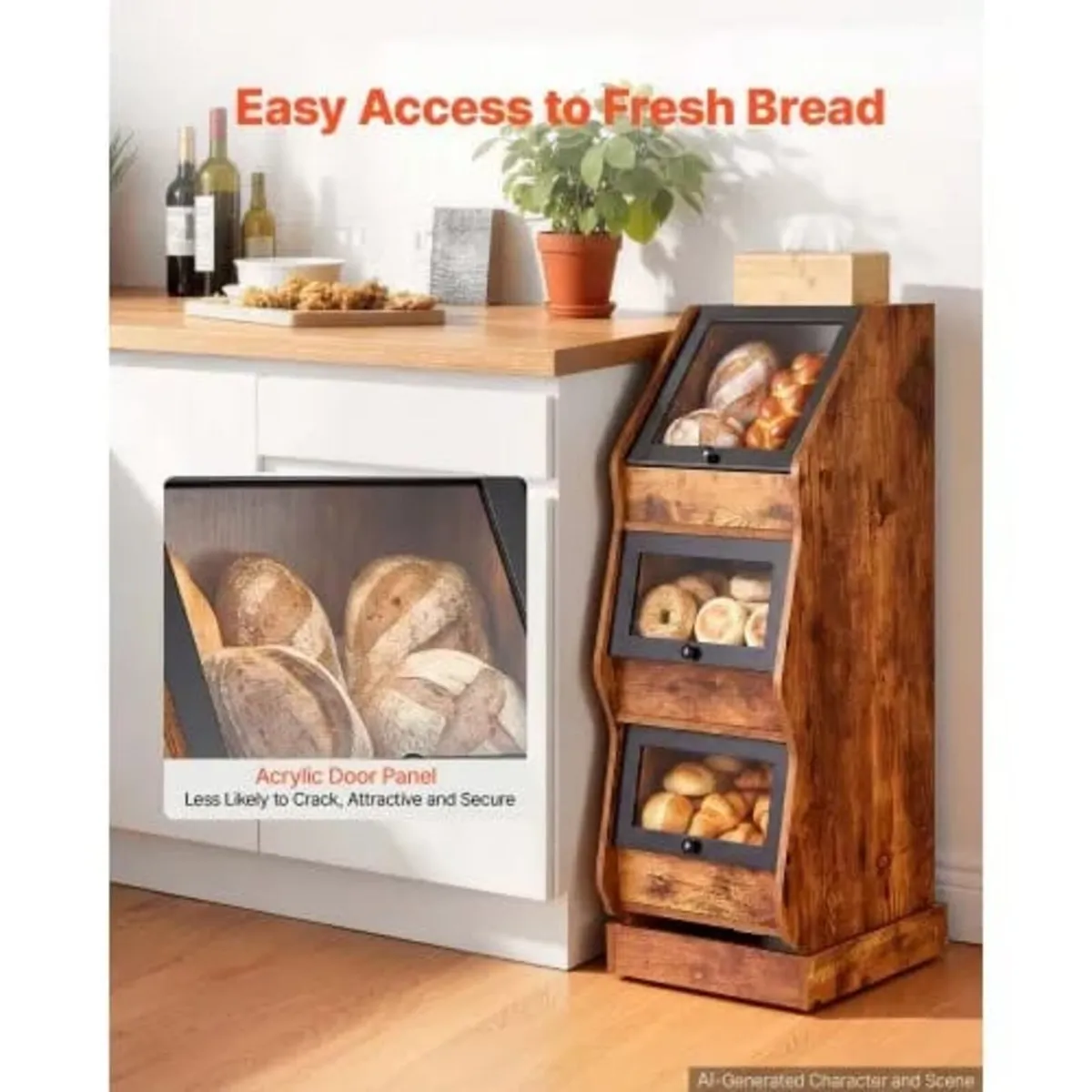Bread Box for Kitchen Bamboo Wood Storage Containe - Image 2
