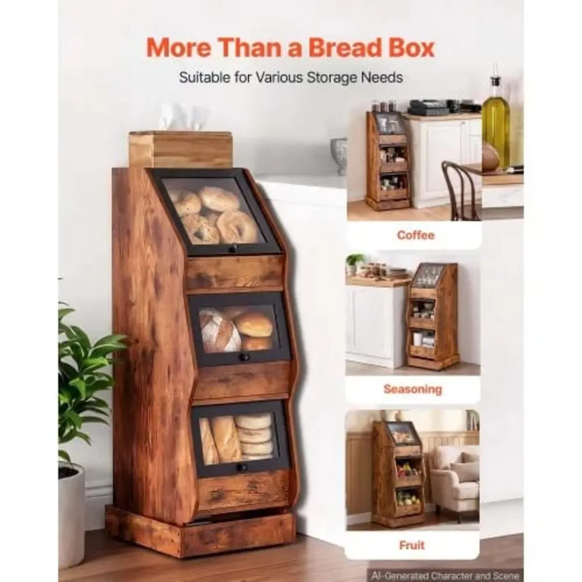 Bread Box for Kitchen Bamboo Wood Storage Containe - Image 3