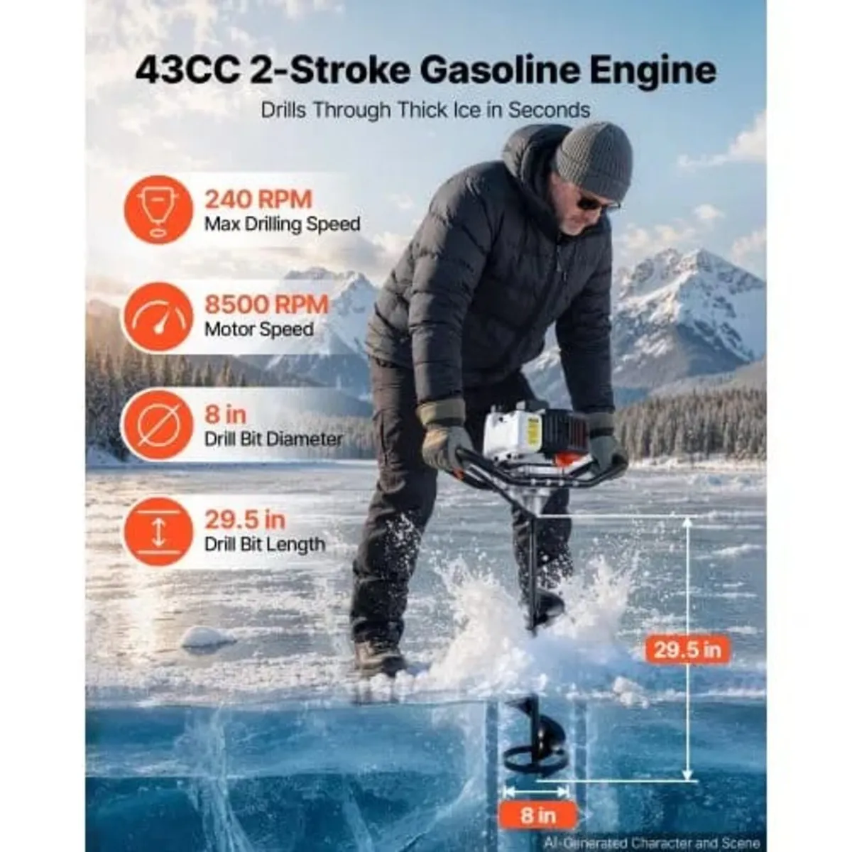 Gas Powered Ice Auger 43CC 2-Stroke 203mm 2 in 1 C - Image 2
