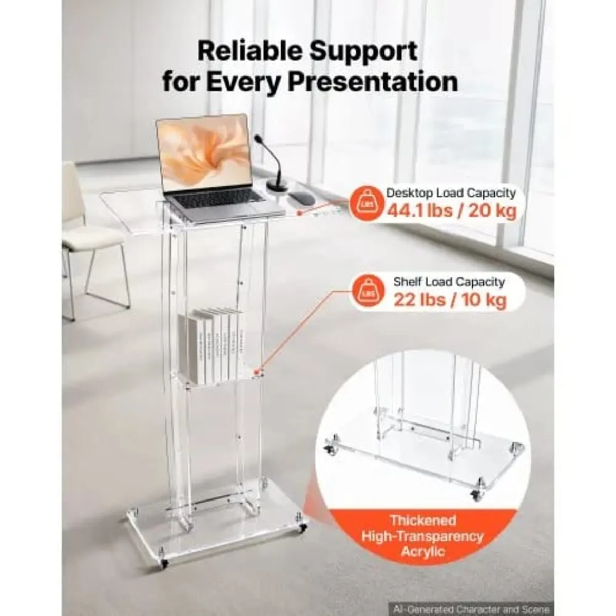 Podium Stand 120 cm Acrylic Lectern Mobile Laptop - Image 2