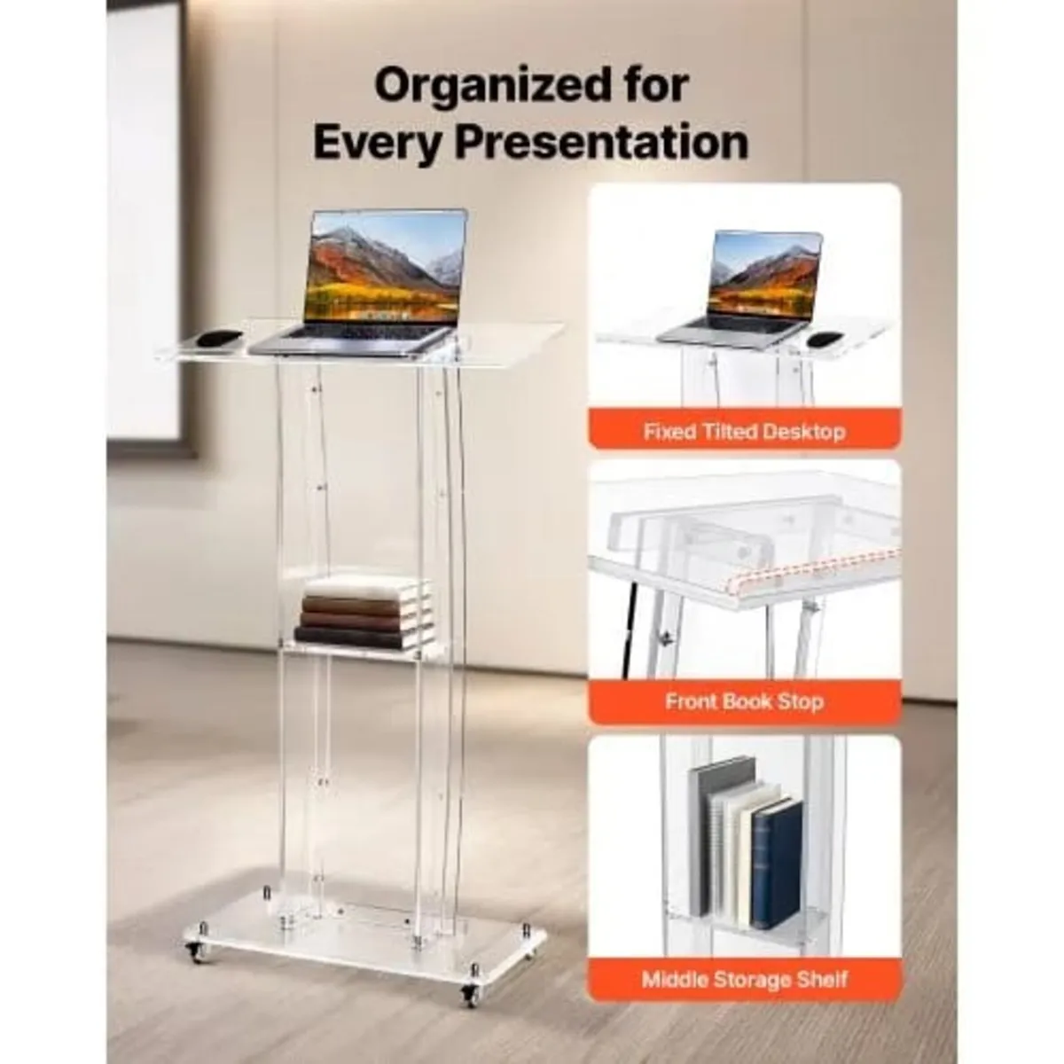 Podium Stand 120 cm Acrylic Lectern Mobile Laptop - Image 3