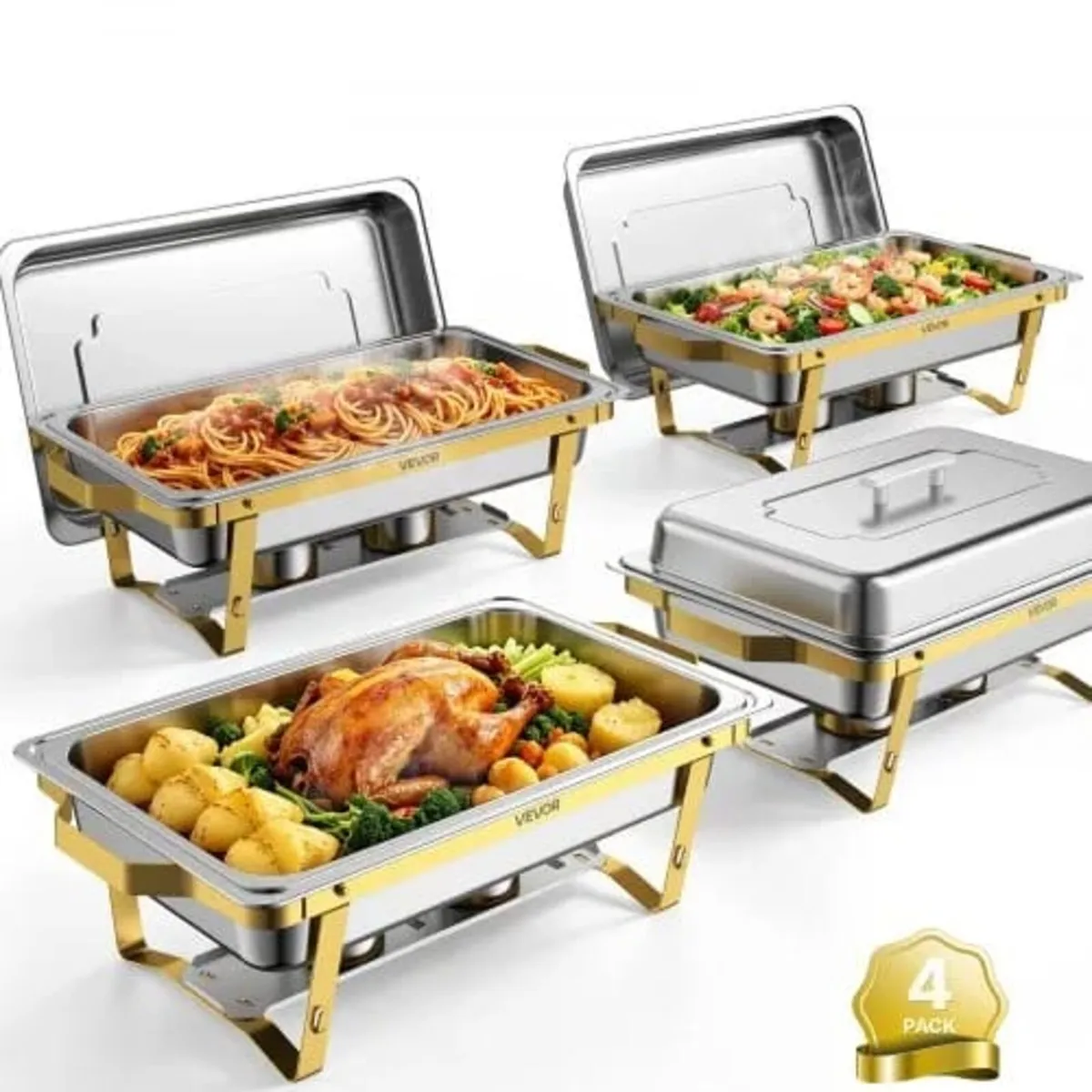 4 Packs Chafing Dishes for Buffet Set, 8.5L Stainl - Image 1