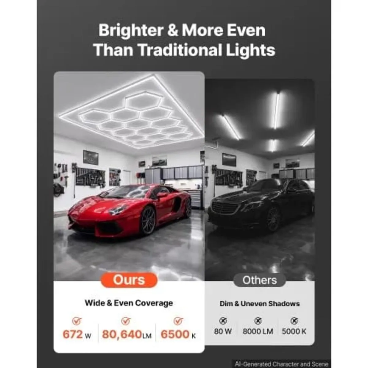 Hexagon Garage Lights 672W 80640LM 6500K 14 Grid S - Image 3