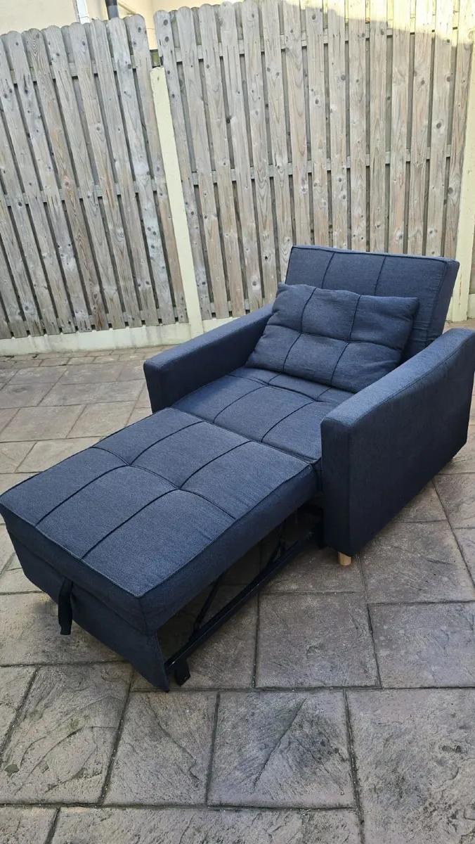 Armchair Sofa Bed, Grey Fabric - Image 1