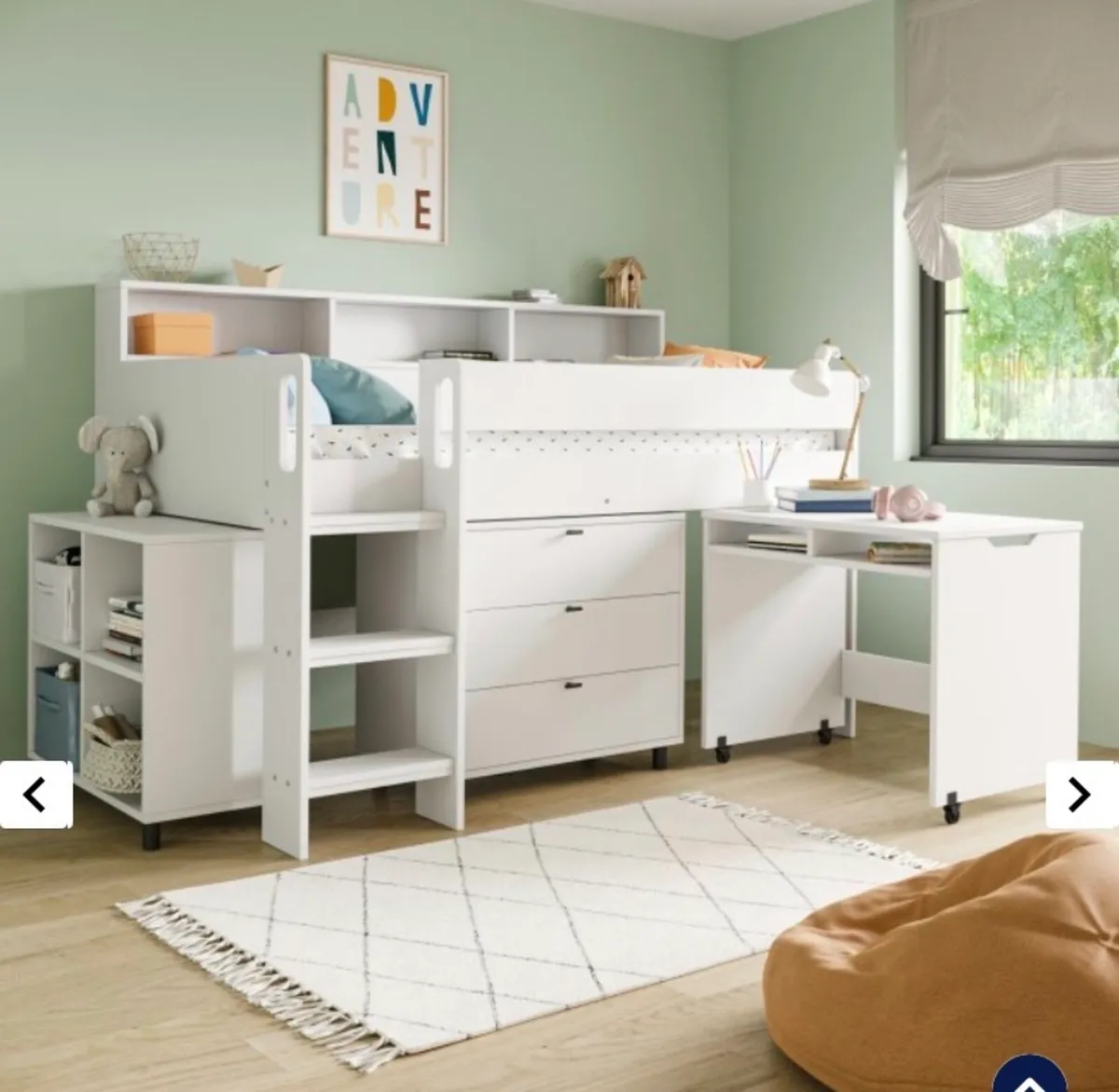 White Mid Sleeper Cabin Bed with Desk and Storage - Image 1