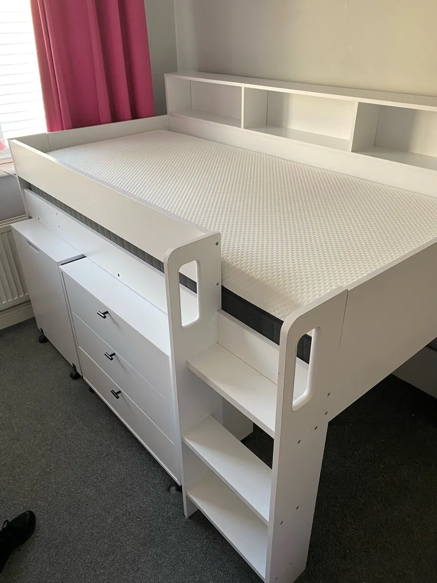 White Mid Sleeper Cabin Bed with Desk and Storage - Image 2