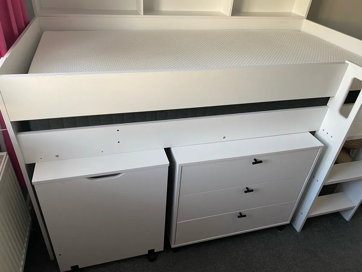 White Mid Sleeper Cabin Bed with Desk and Storage - Image 4