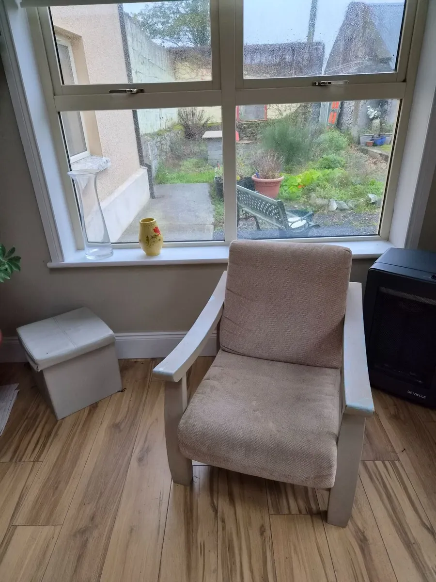 Matching Wooden 2-Seater Sofa & Armchair - Image 1