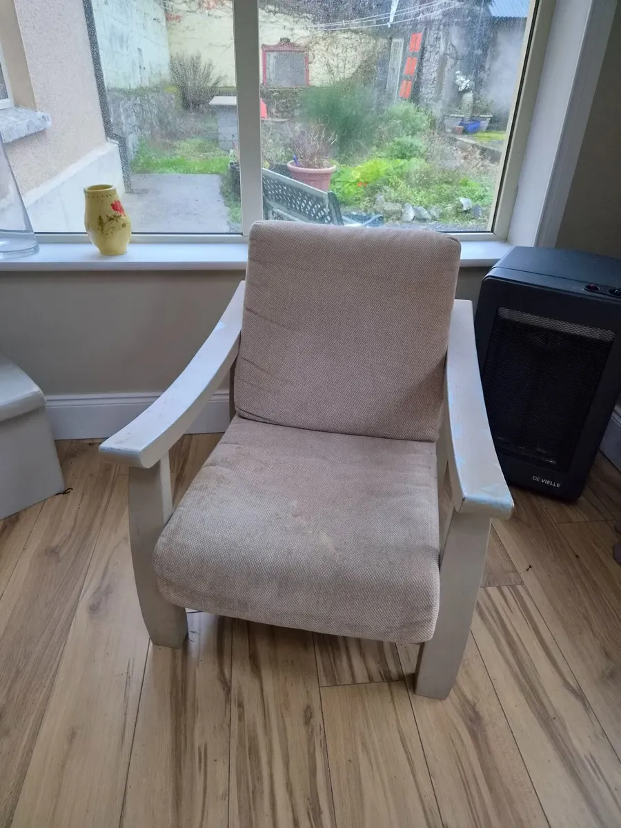 Matching Wooden 2-Seater Sofa & Armchair - Image 2