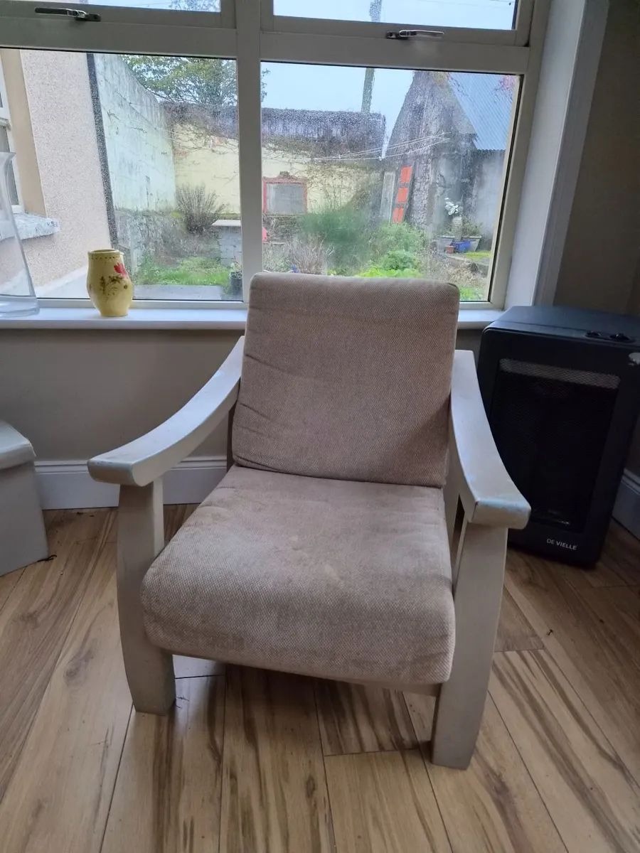 Matching Wooden 2-Seater Sofa & Armchair - Image 3