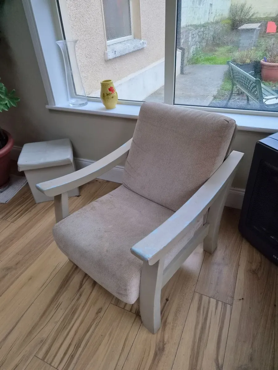 Matching Wooden 2-Seater Sofa & Armchair - Image 4